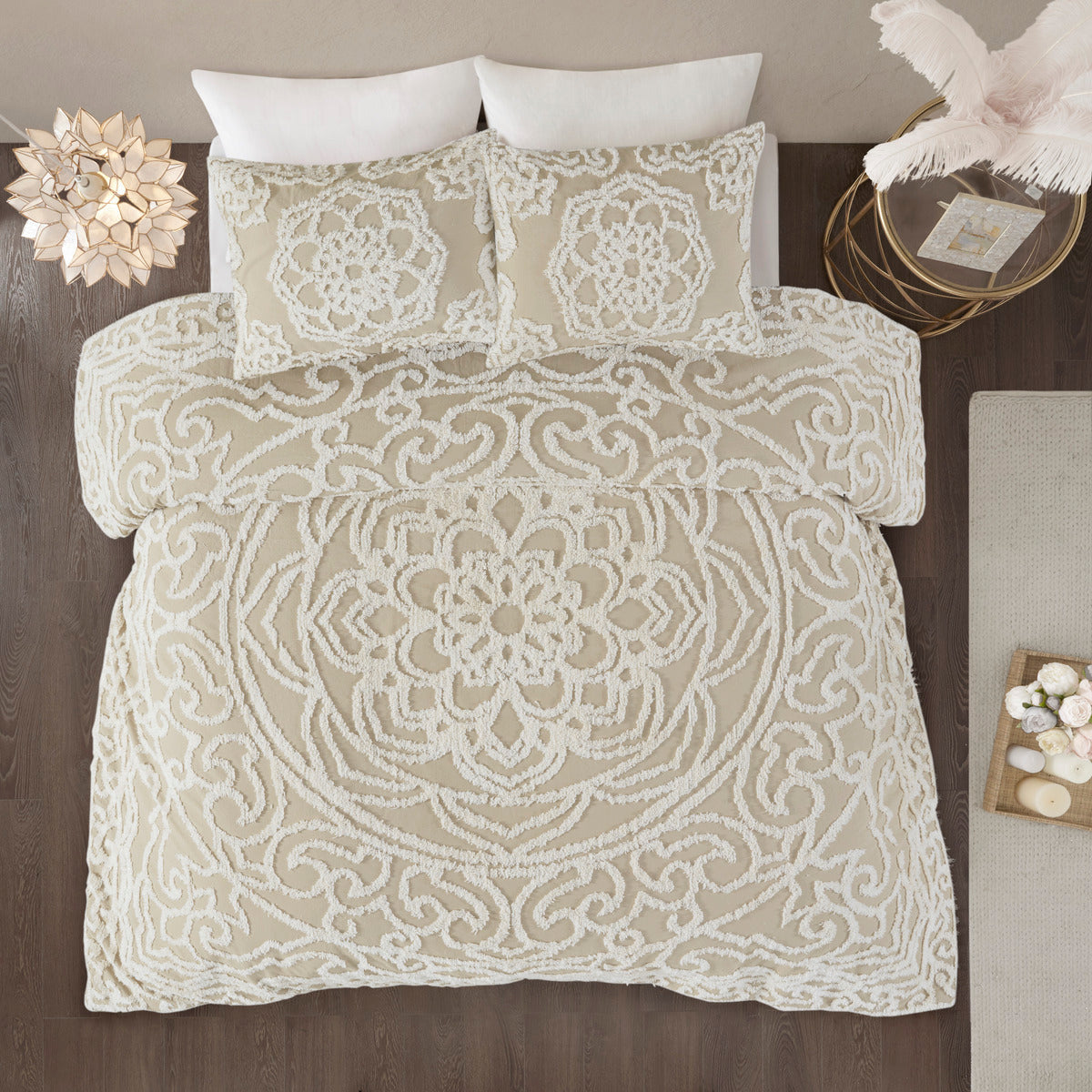 King/Cal King 3 Piece Tufted Cotton Duvet Cover Set