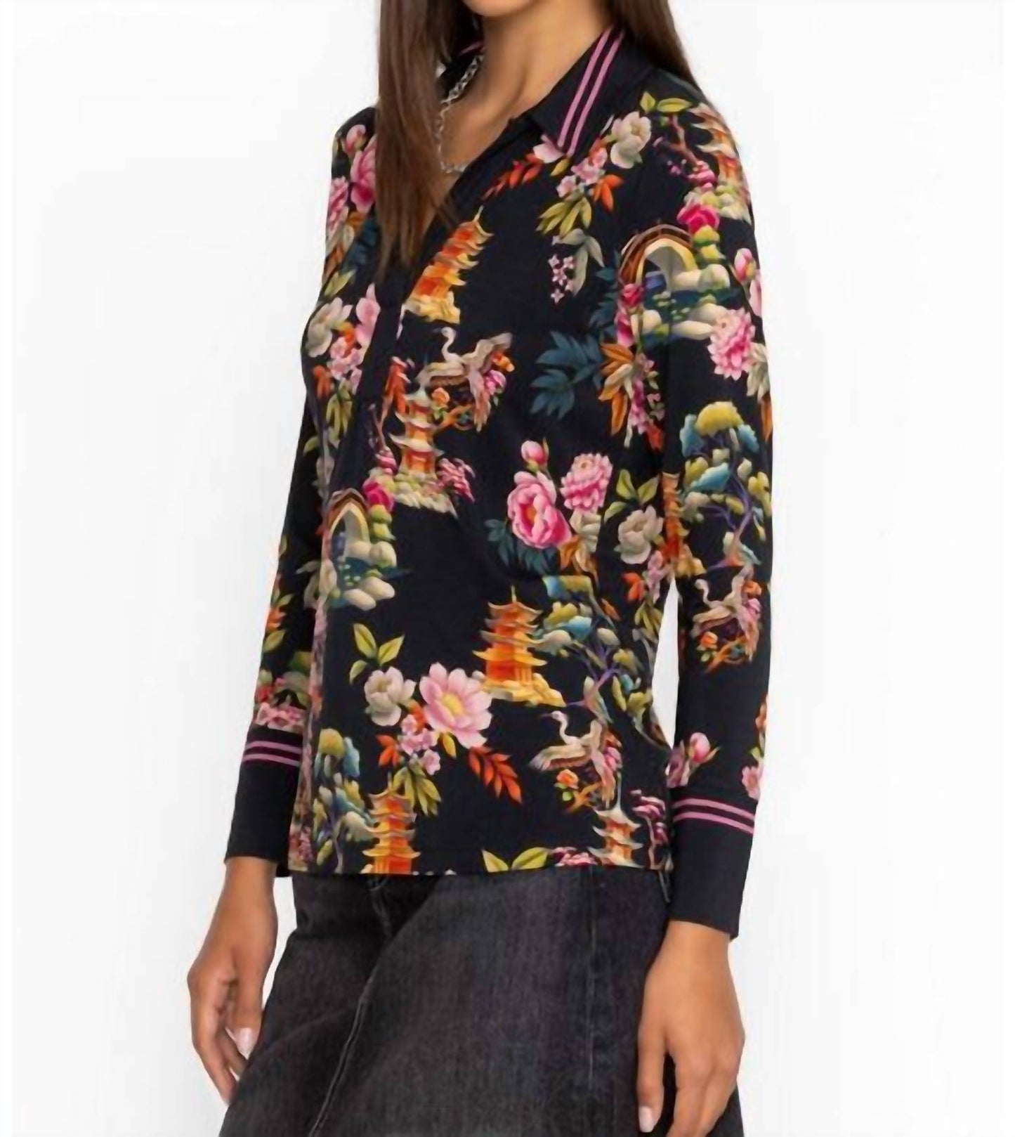 Johnny Was - JANIE SPLIT FRONT COLLARED HENLEY
