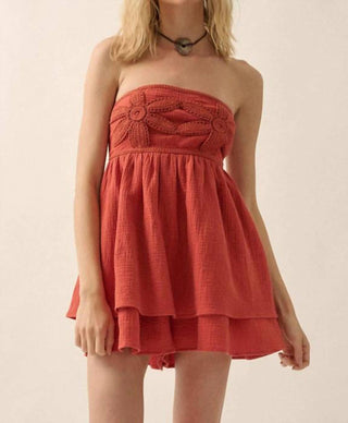 Promesa - Crochet Lace Trim Crinkle Cotton Babydoll Romper