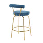 Rhonda Glam Counter Stool in Gold Metal and Blue Velvet - Set of 2