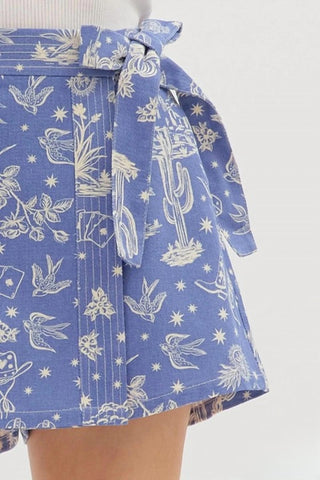 Entro - Lyla Western Motif Denim Wrap Skort