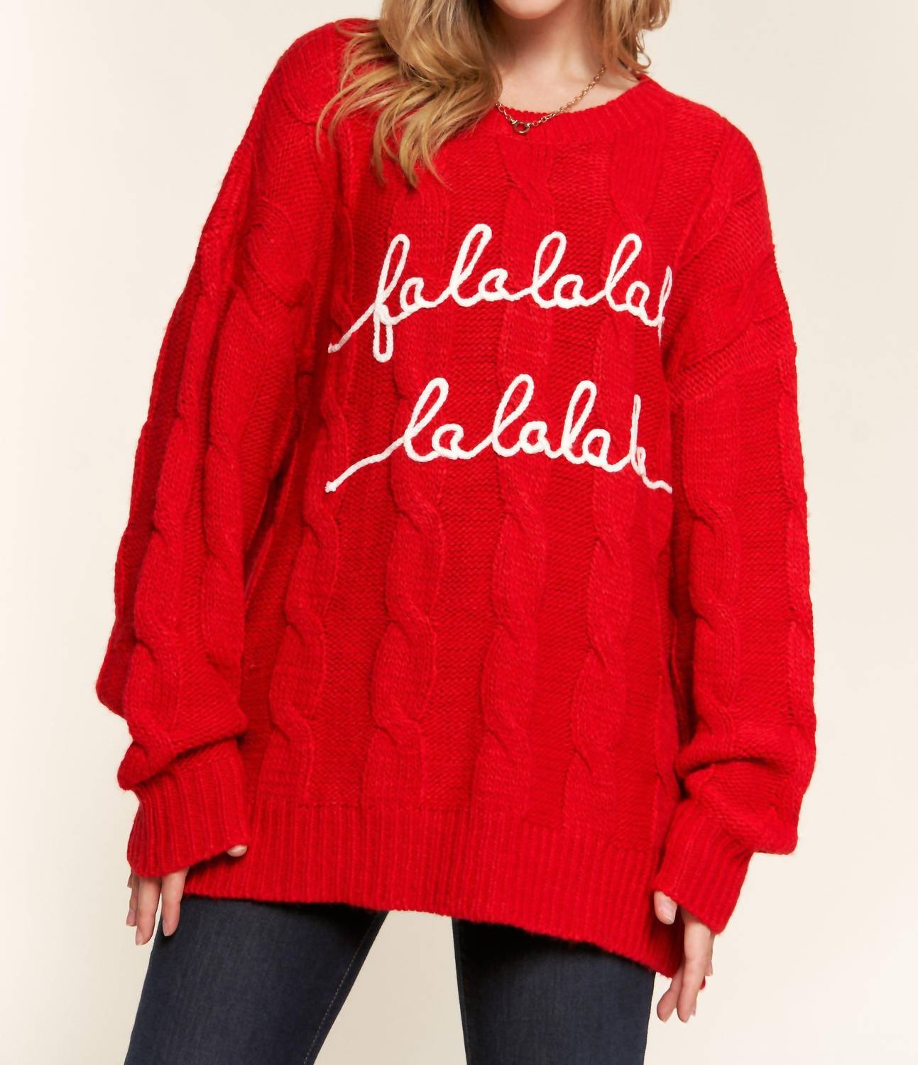 A Thousand Words - Falalala Letter Embroidery Holiday Sweater