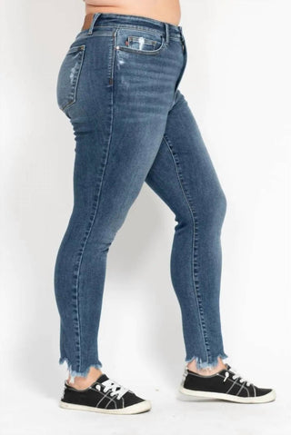Judy Blue - Plus Size Hi Waist Skinny Shark Bite Hem Jean