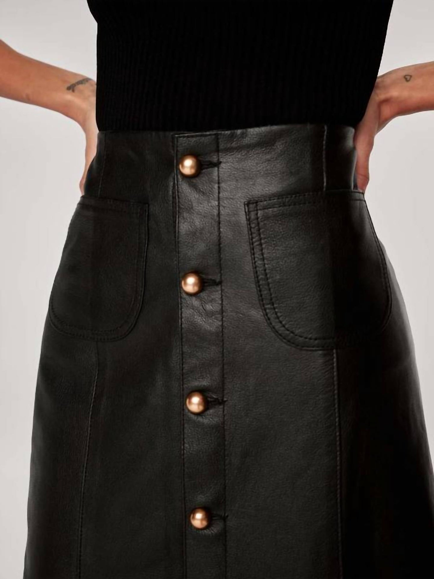 Dl1961 - Women'S - Alma Button Front Leather Skirt