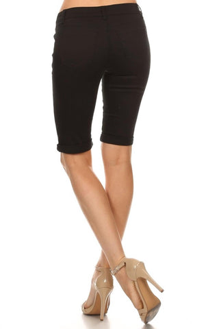 Enjean - Women's Classic Rolled Solid Bermuda Shorts