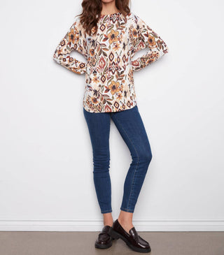 Charlie B - Printed Boat Neck Sweater With Pockets