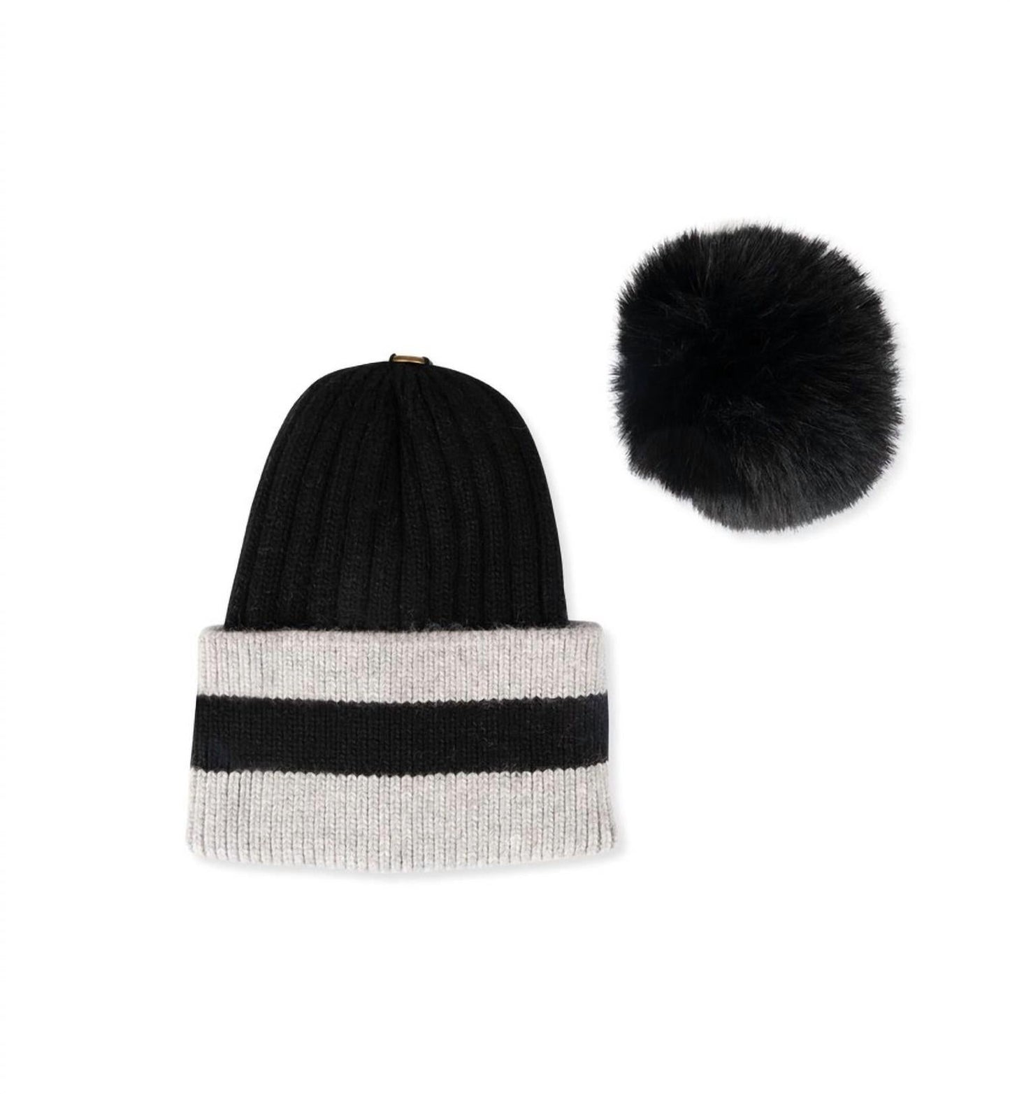 Haute Shore - KIDS Striped Hat Faux Pom Pom