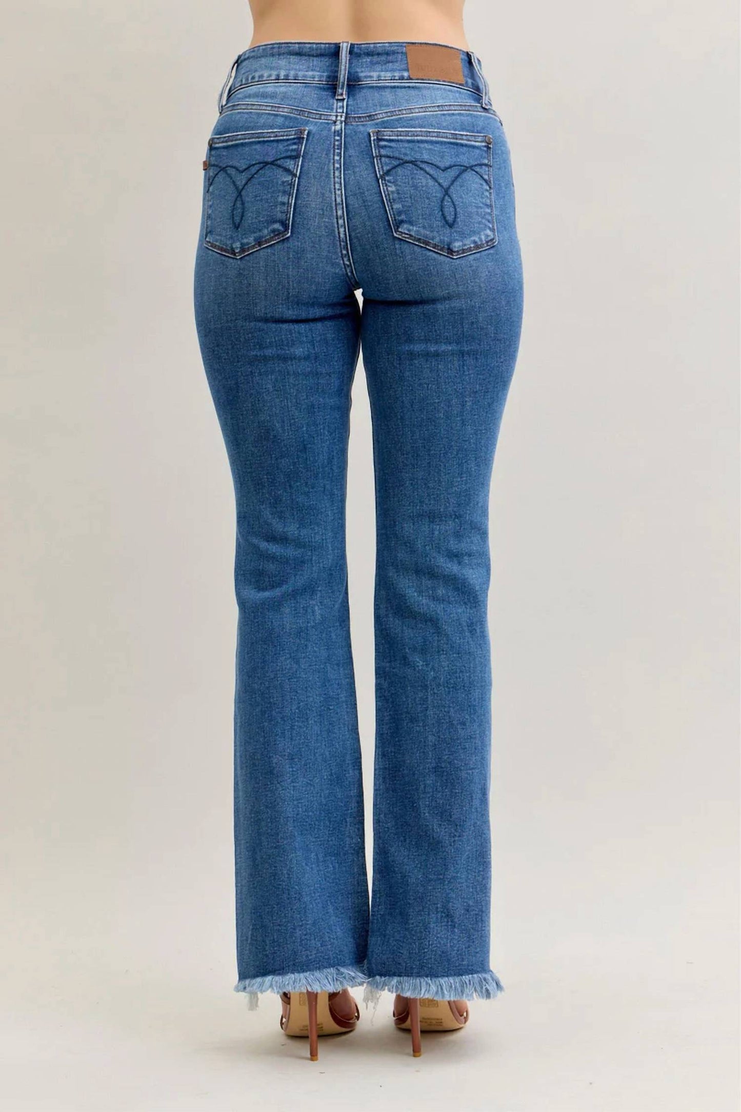 Judy Blue - High Waist Double Button Fray Hem Bootcut Jeans