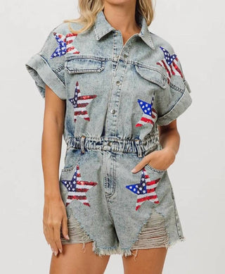Trendsi - BiBi American Flag Washed Romper