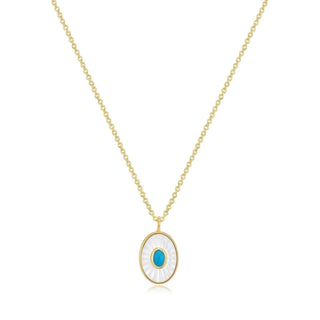 Eklexic - Women's Oval Shaped Mop Pendant With Turquoise Stone Necklace