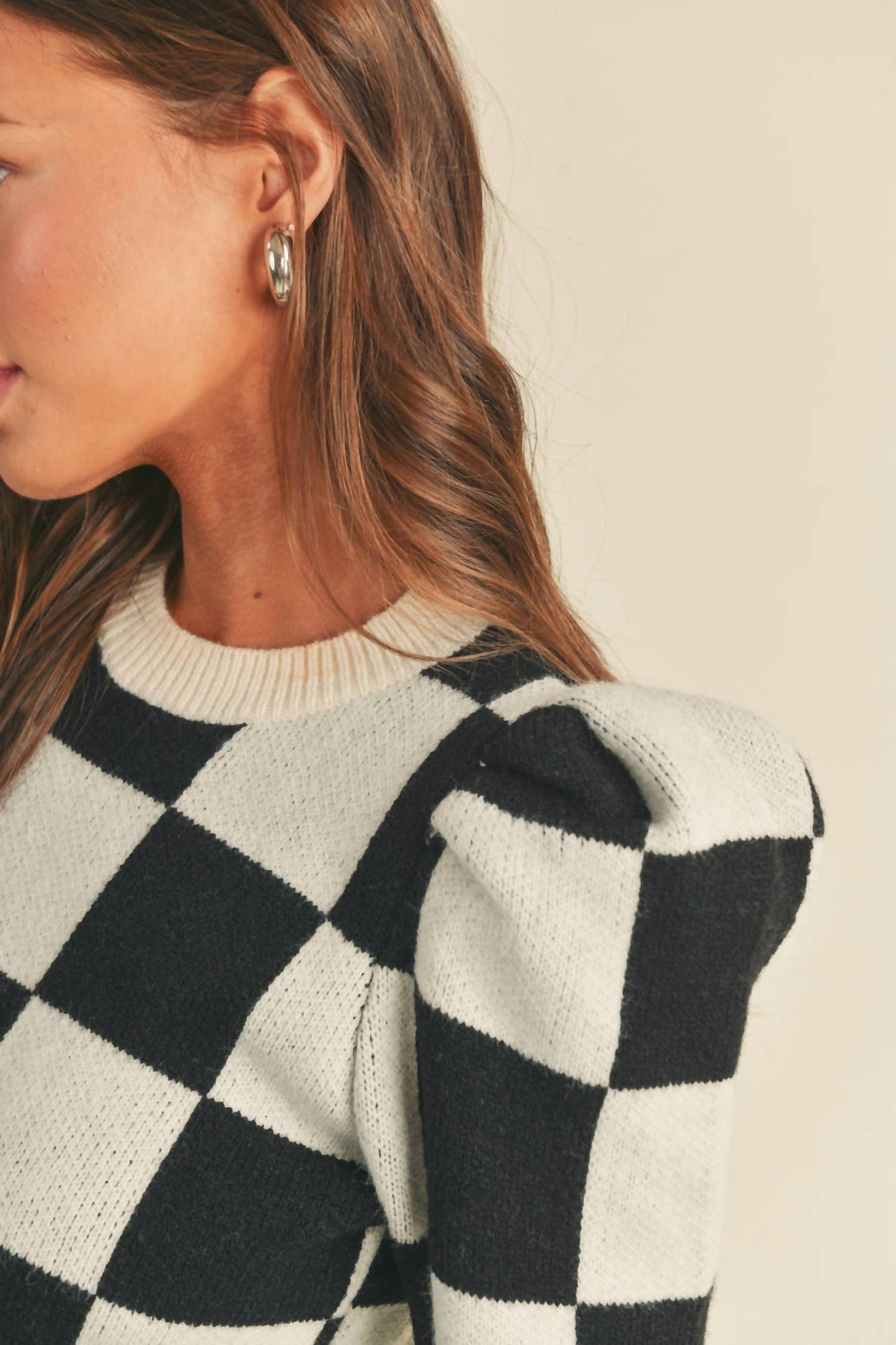 &Merci - Check Puff Sleeve Sweater