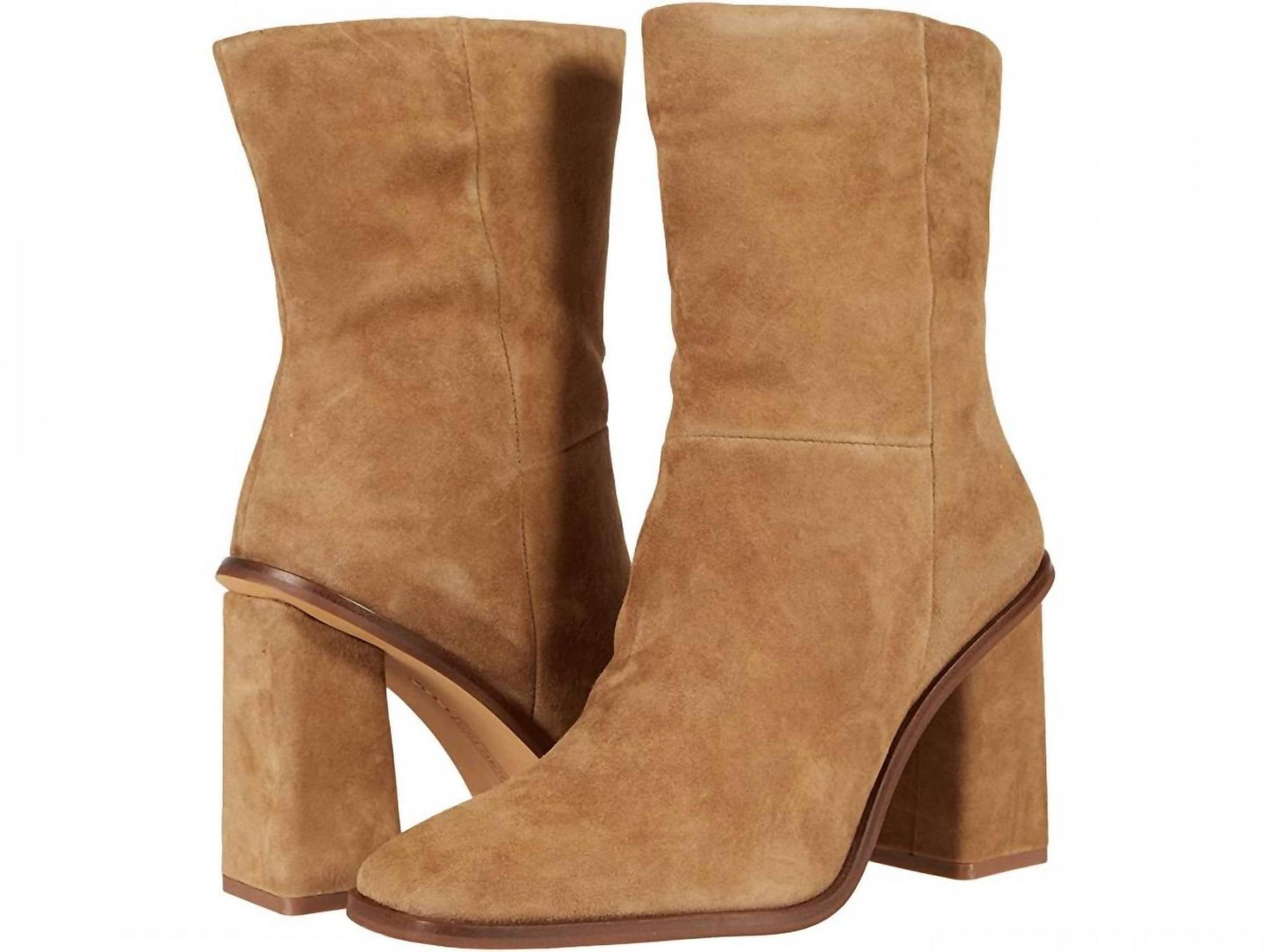 Vince Camuto - Women's Dantania Tan Suede Fashion Mid Calf Square Toe Block Heel Boots