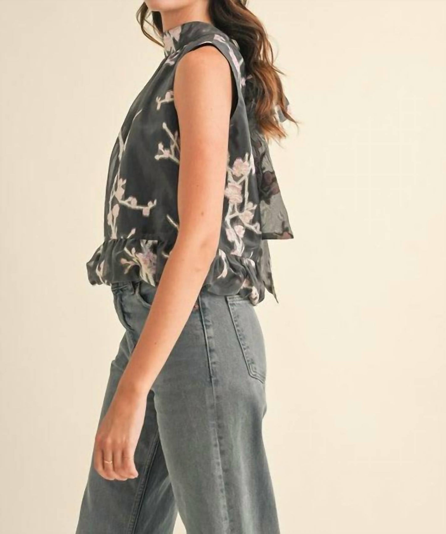 &Merci - Metallic Floral Jacquard Bubble Hem Top