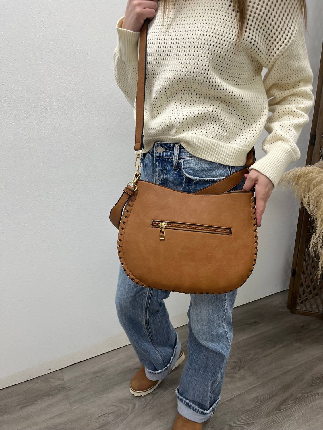 Jen & Co. - Raquel Whipstitch Trim Saddle Bag