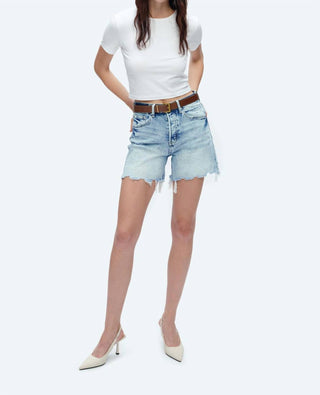 Bayeas - Bella High Rise Button Fly Distressed Denim Shorts