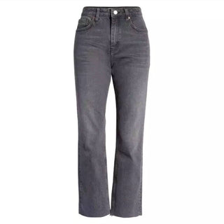 Topshop - Straight Leg High Waist Raw Hem Cropped Jeans