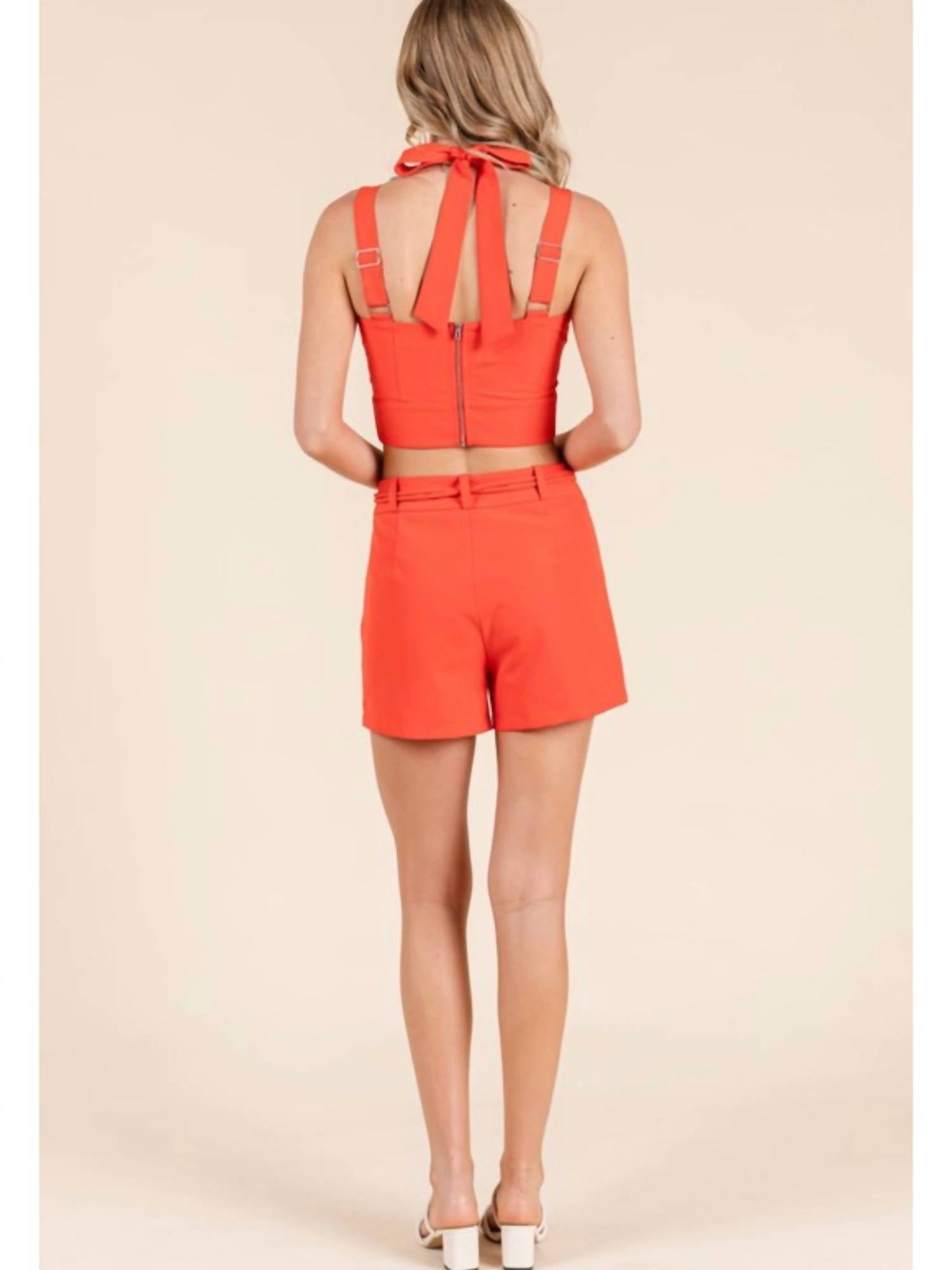 Baby Pink - Women's Keyhole Top And Shorts Set