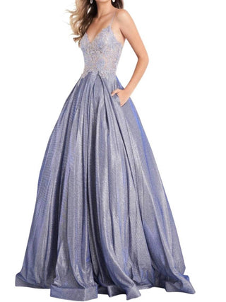 Jovani - Floral Embroidered V-neck Ballgown