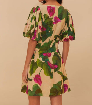 Farm Rio - Anthurium Leaves Short Sleeve Square Neck Dress