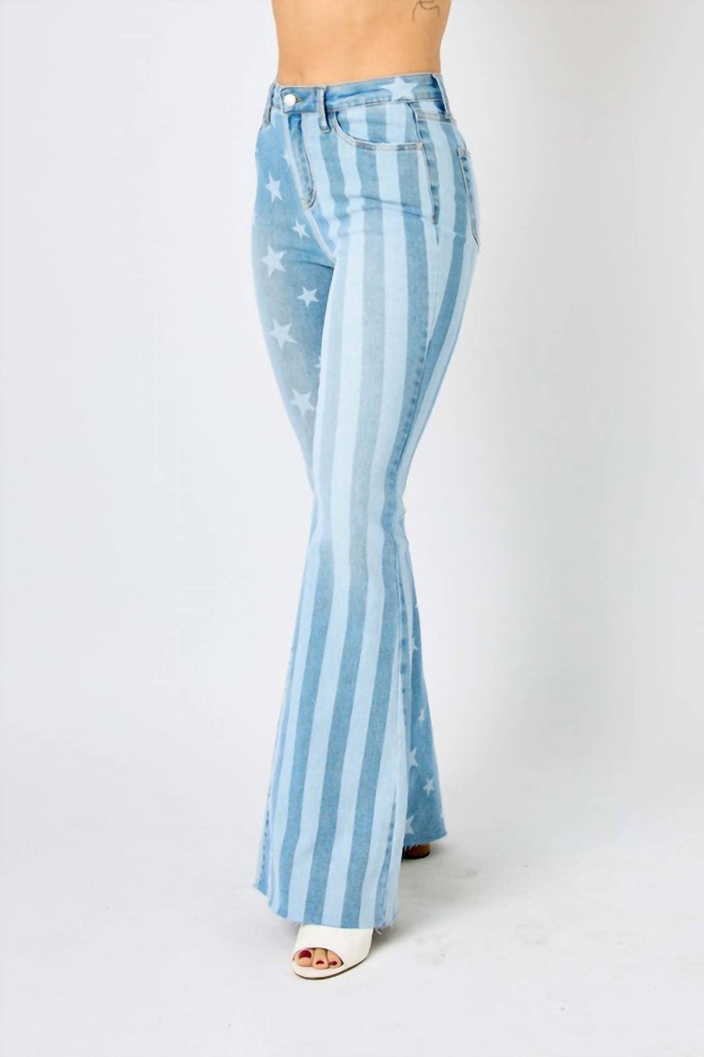 Judy Blue - High Waist Stars & Stripes Bleach Discharge Flare Jeans
