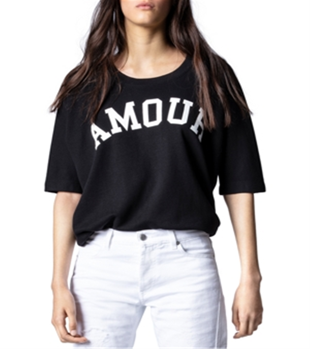 Zadig & Voltaire Women's Short Sleeve Message Sweatshirt Black Size 34