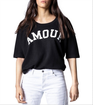 Zadig & Voltaire Women's Short Sleeve Message Sweatshirt Black Size 34