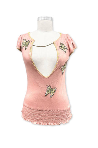 Paparazzi - Chained V-neck Top With Embroidery & Beaded Works
