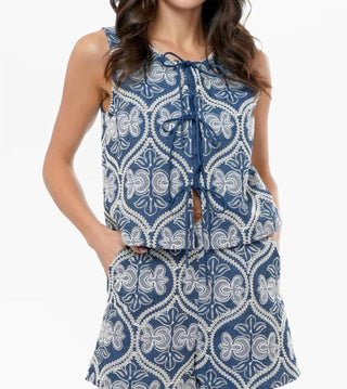 Greylin - Romy Embroidered Tie Front Shell Top