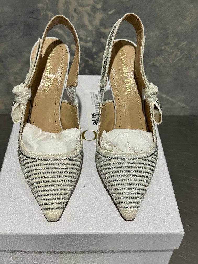 Christian Dior Women's Street Style Elegant Style Logo Pointed Toe Pumps & Mules White Size 6