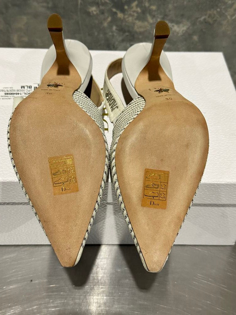 Christian Dior Women's Street Style Elegant Style Logo Pointed Toe Pumps & Mules White Size 6