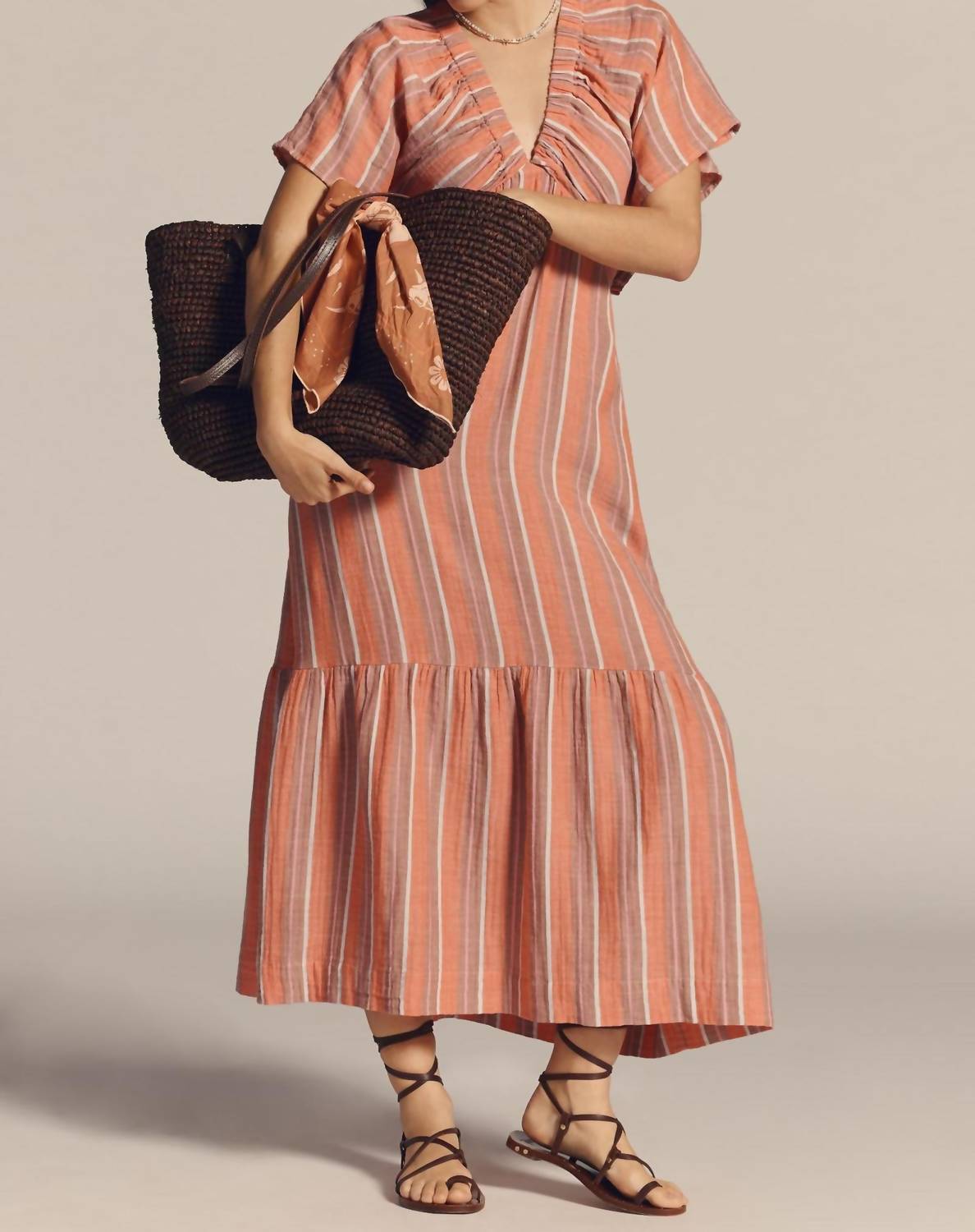 Sundry - Gauze Stripe V-neck Dress