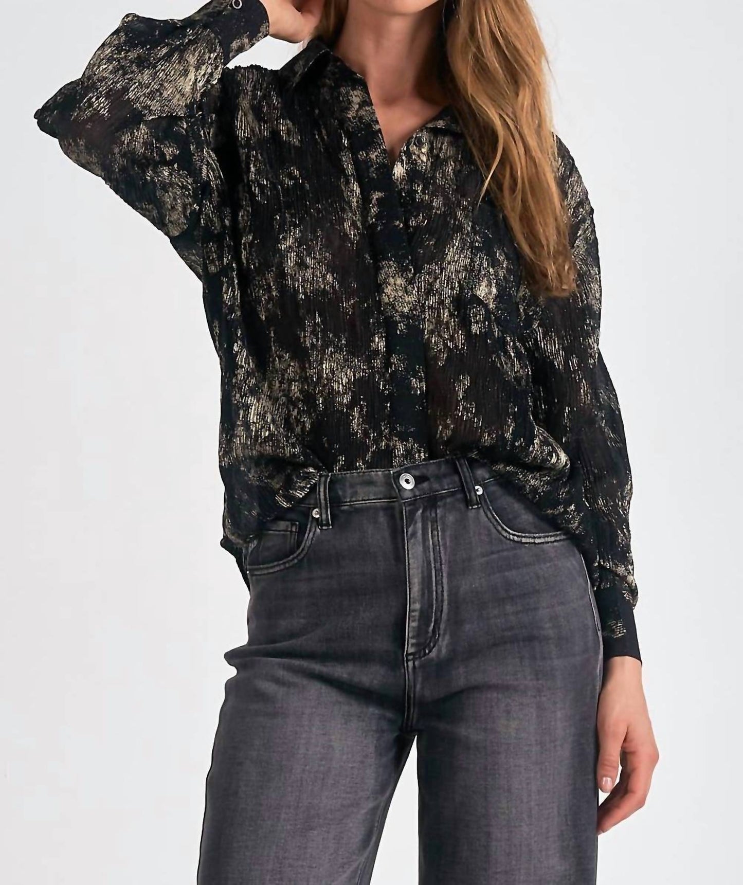 Elan - Pleated Long Sleeve Blouse