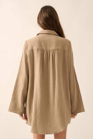 Promesa - Free To Be Pleated Lace-trim Mini Shirt Dress