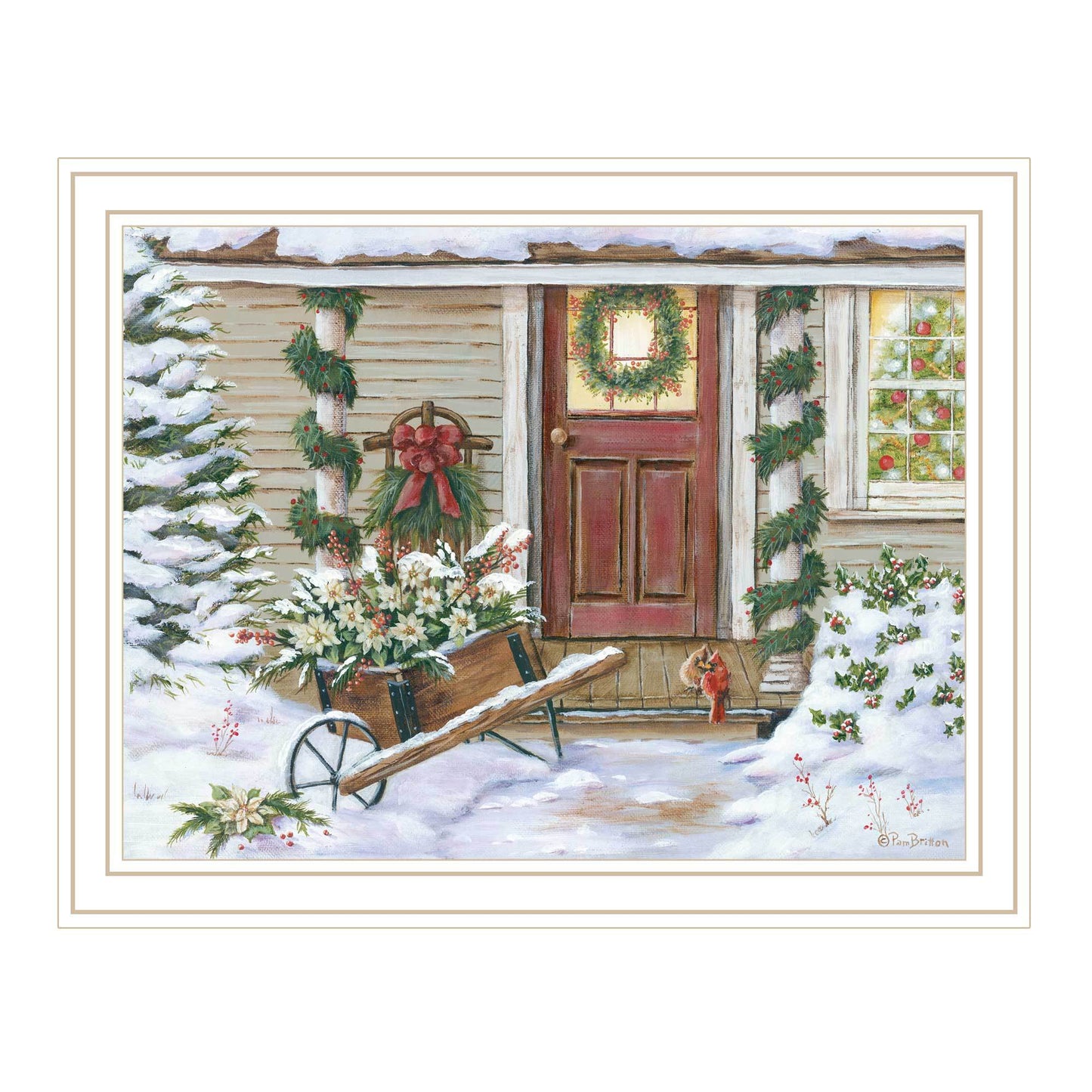 Trendy Decor 4U “Holiday Porch” White Framed Wall Art by Pam Britton