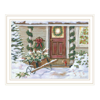 Trendy Decor 4U “Holiday Porch” White Framed Wall Art by Pam Britton