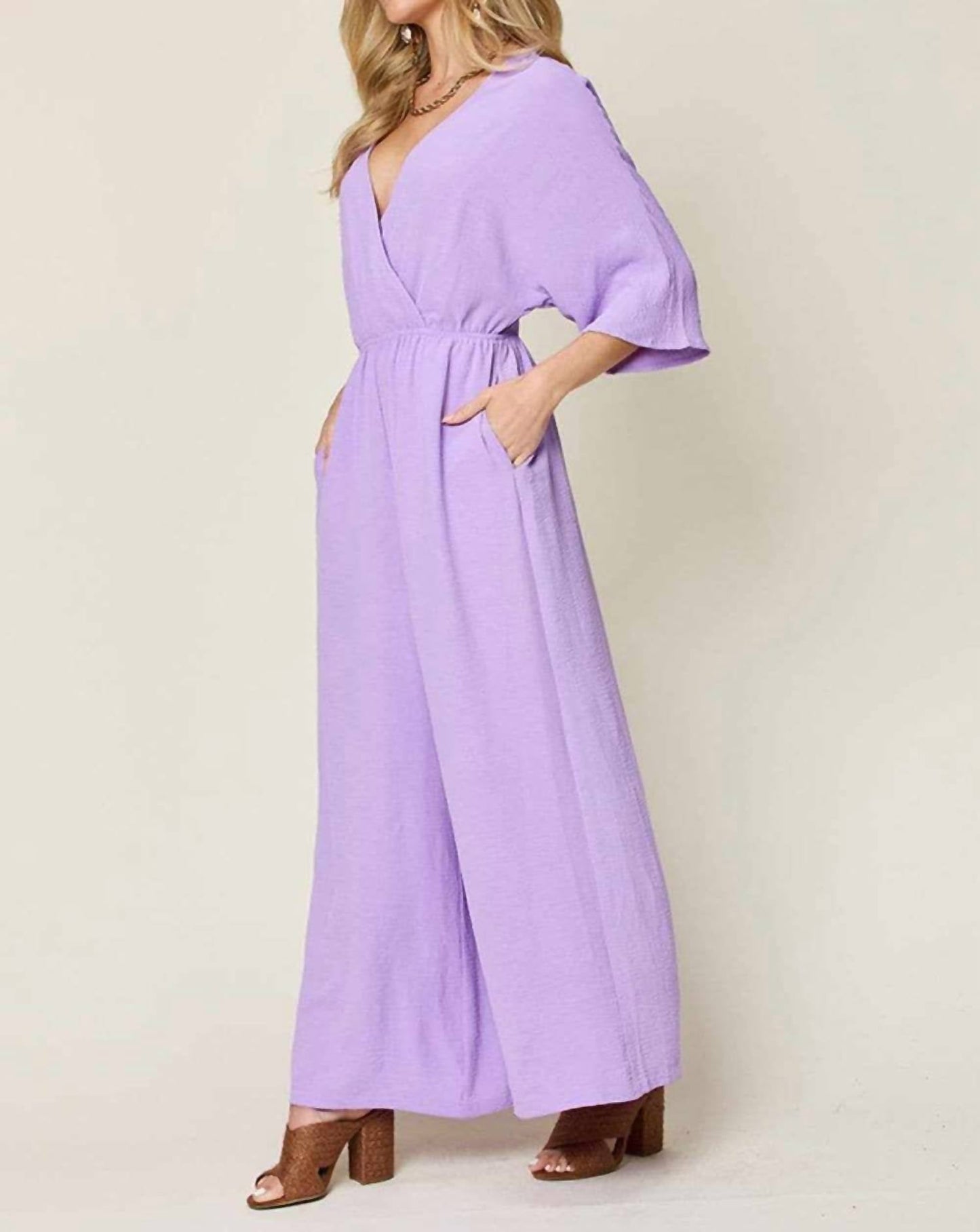 Double Take - Chic Surplice Wide Leg Jumpsuit