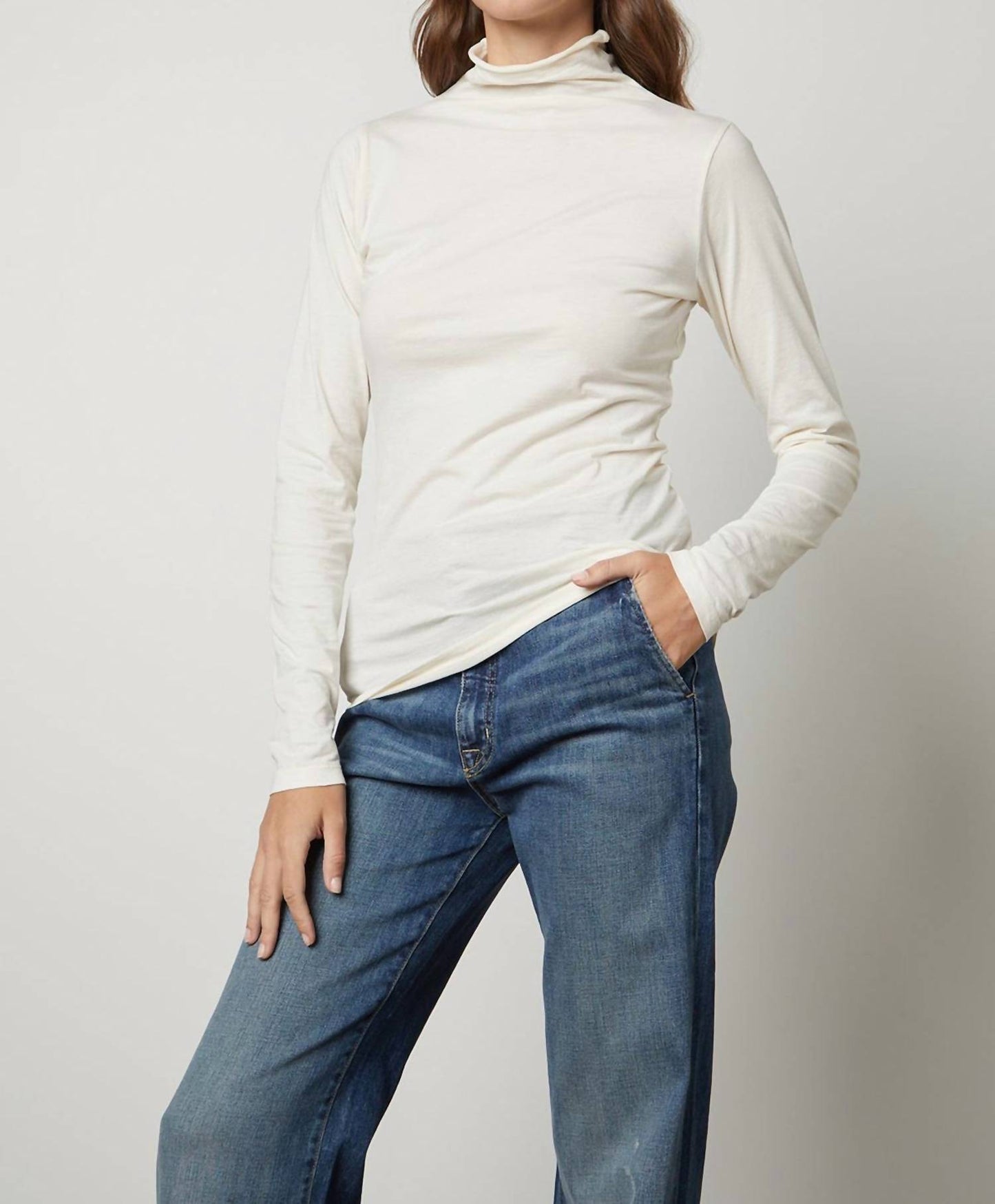 Velvet By Graham & Spencer - Gauzy Whisper Fitted Mock Neck Tee