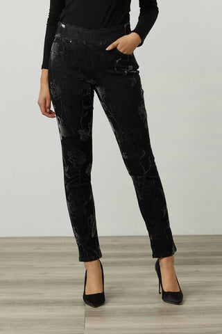 Joseph Ribkoff - Flocked Velvet Floral Print Jeans