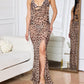 Gigizara - Leopard Luxe Maxi Dress Cover-Up Cowl Neck & Side Slit