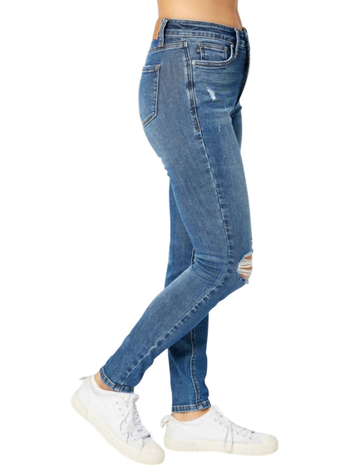 Judy Blue - Mid Rise Tummy Control Destroy Skinny Jeans