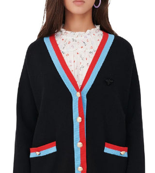 Maje Women's Mysweetie Contrast Trim Cardigan Black Size 2