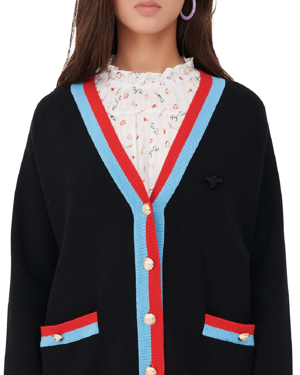 Maje Women's Mysweetie Contrast Trim Cardigan Black Size Large