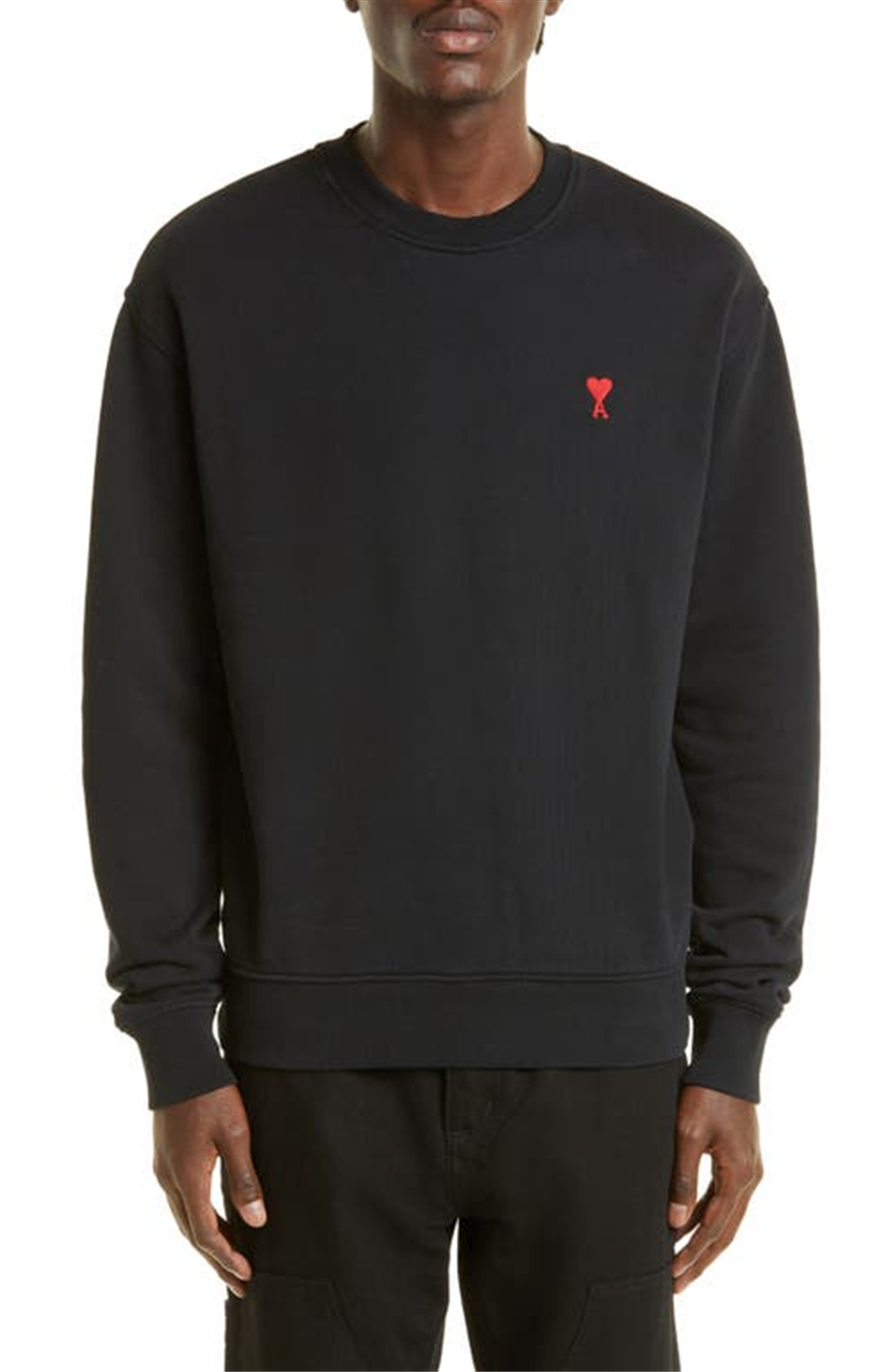 Ami Paris Men's Embroidered Logo Organic Cotton Sweatshirt Black Size Medium