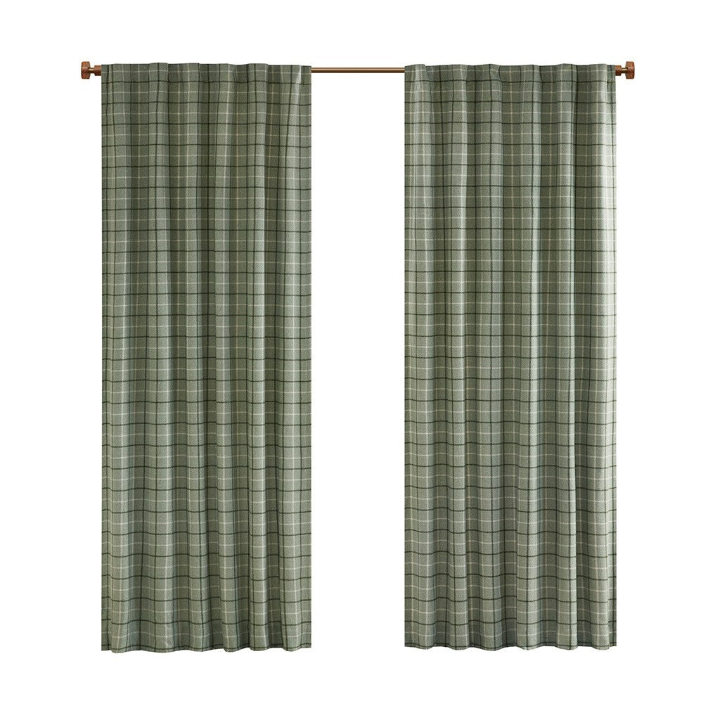 Plaid Rod Pocket and Back Tab Curtain Panel with Fleece Lining Green 50x84