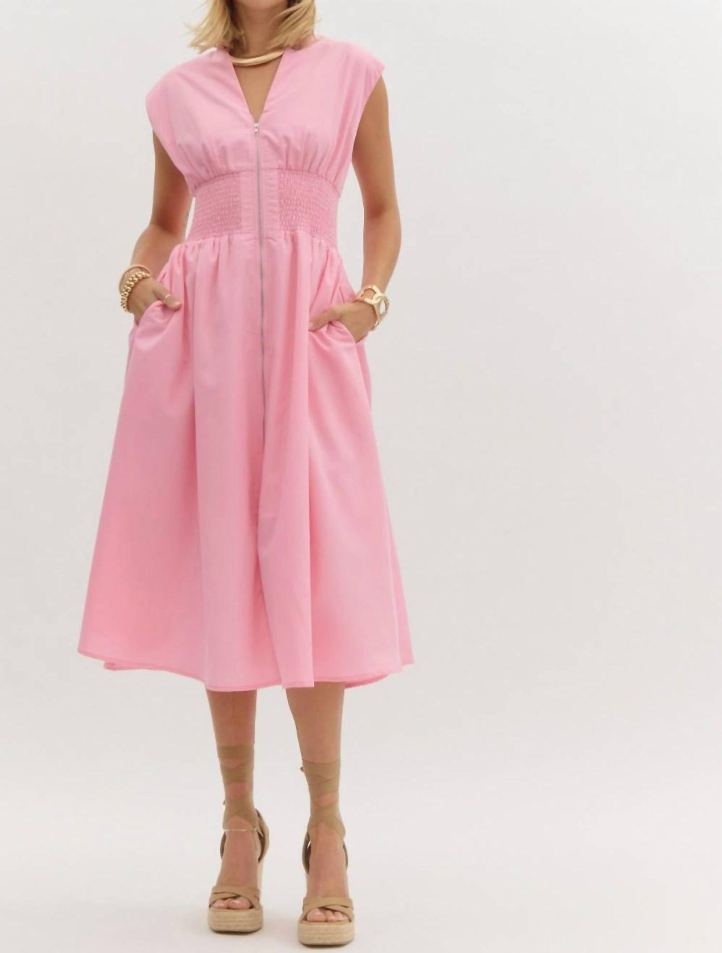 Entro - Smocked Waist Midi Dress