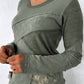 1 The Woman - Waffle Ribbed Lace Patchwork Long Sleeve Top