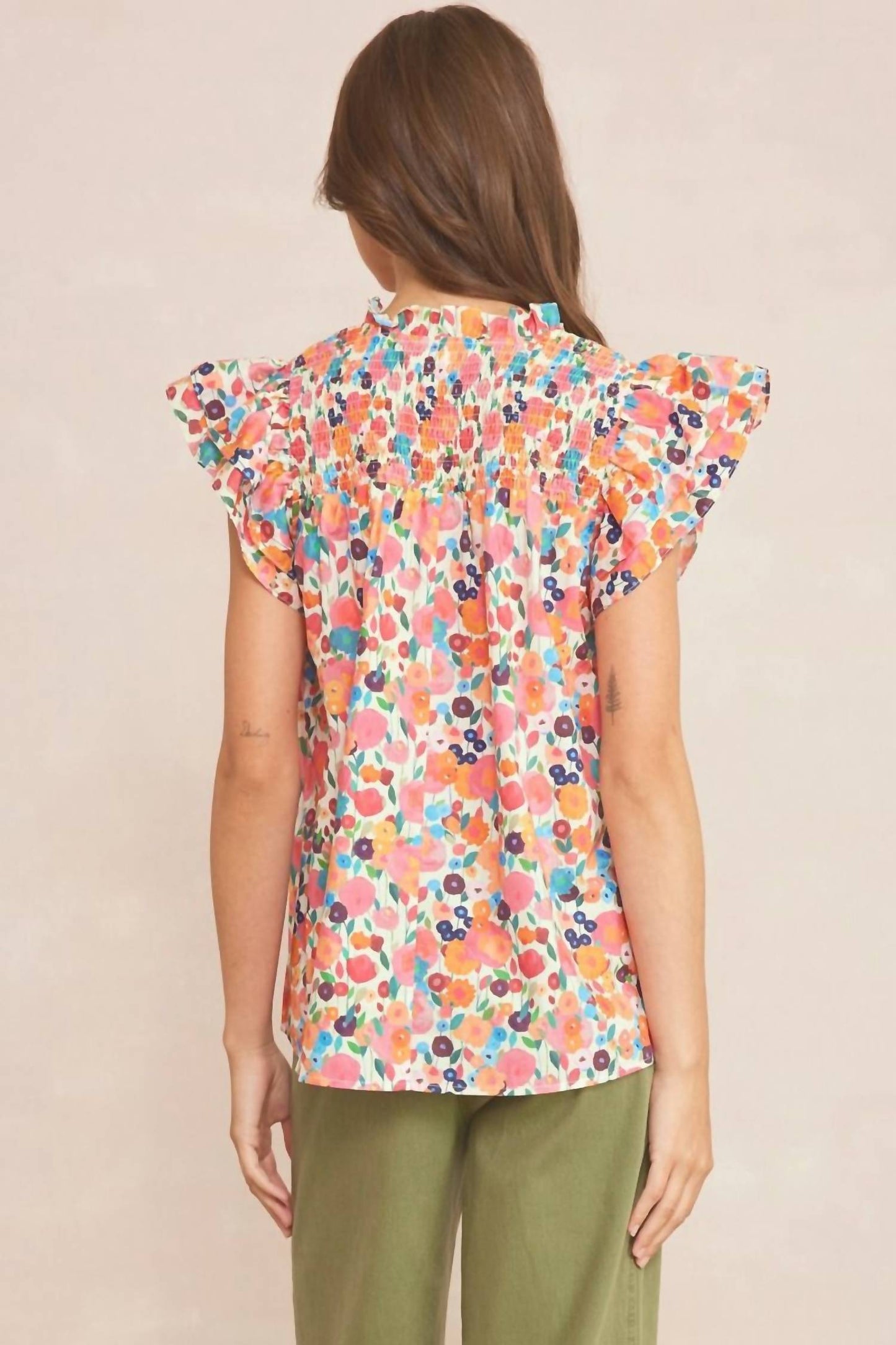 Entro - Floral Ruffle Sleeve Top