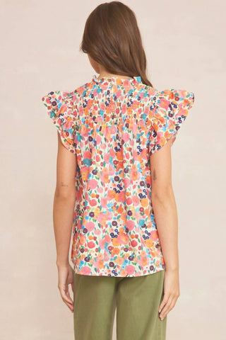 Entro - Floral Ruffle Sleeve Top