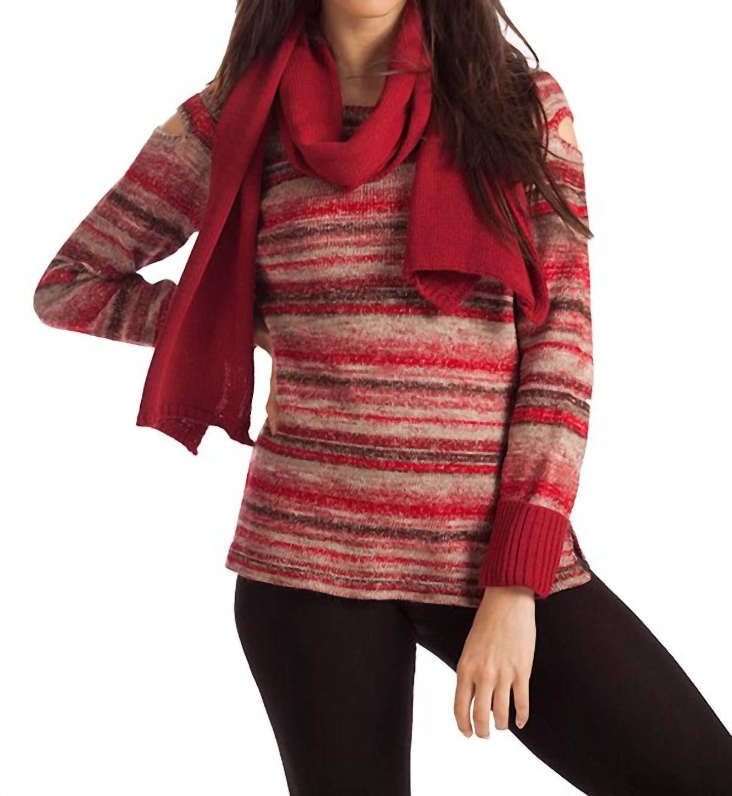 French Kyss - Bethany Striped Sweater W/ Scarf