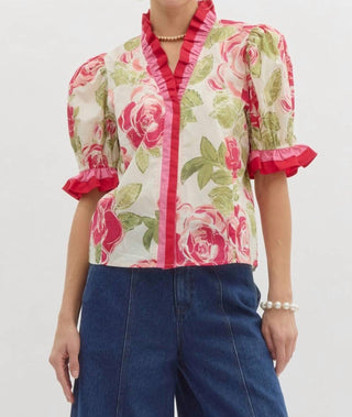 Entro - Rose Print Pullover Top